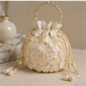 Cream Floral Petal Potli Bag