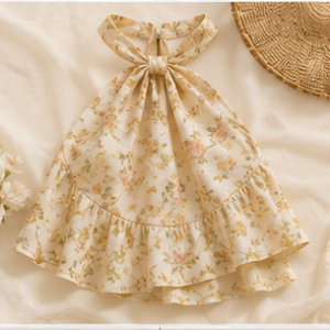Cream Floral Halter Neck Ruffle Top