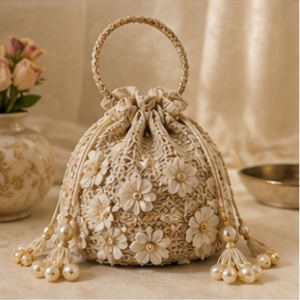 Floral Cream Potli Bag