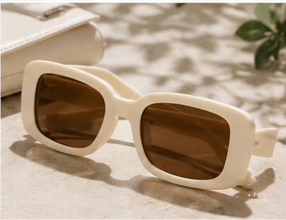 Cream Thick-Frame Rectangular Sunglasses