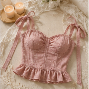 Dusty Pink Corset-Style Peplum Top