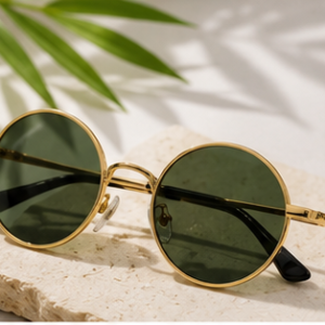 Gold Round Green-Lens Sunglasses