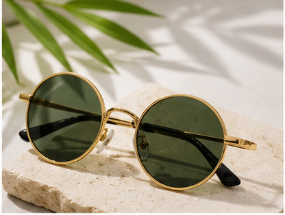Gold Round Green-Lens Sunglasses