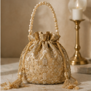 Golden Floral Embroidered Potli Bag