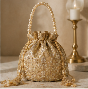 Golden Floral Embroidered Potli Bag