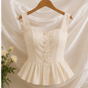 Ivory Button-Front Peplum Top