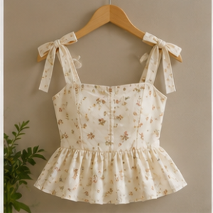 Ivory Floral Tie-Shoulder Peplum Top