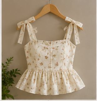 Ivory Floral Tie-Shoulder Peplum Top
