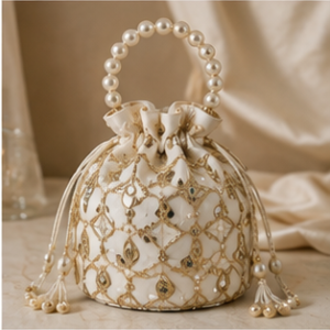 Ivory Geometric Embroidered Potli Bag