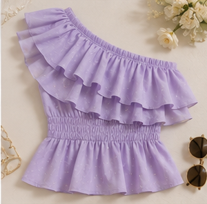 Lavender Layered Ruffle One-Shoulder Top