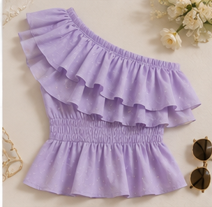 Lavender Layered Ruffle One-Shoulder Top