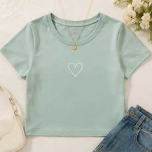 Mint Green Heart Graphic T-Shirt