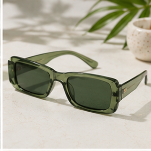 Olive Green Translucent Rectangular Sunglasses