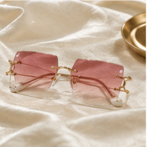 Pink Rimless Rectangular Sunglasses