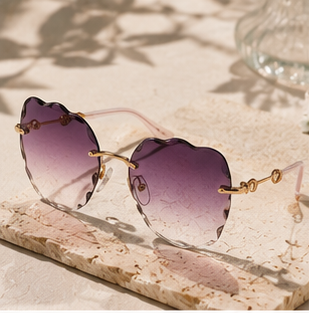 Purple Rimless Heart Sunglasses