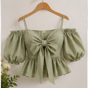 Sage Green Statement Bow Peplum Top