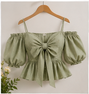 Sage Green Statement Bow Peplum Top