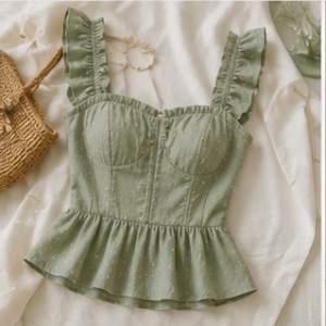 Sage Green Corset-Inspired Peplum Top