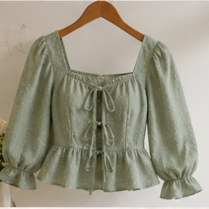 Sage Green Tie-Front Peplum Top