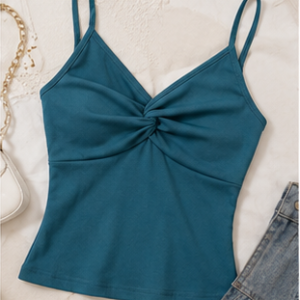 Teal Front-Twist Tank Top
