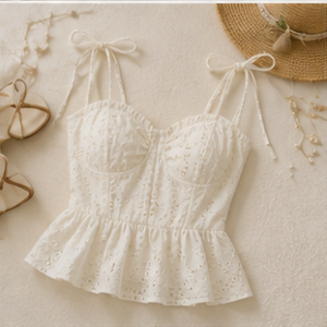 White Eyelet Lace Peplum Top