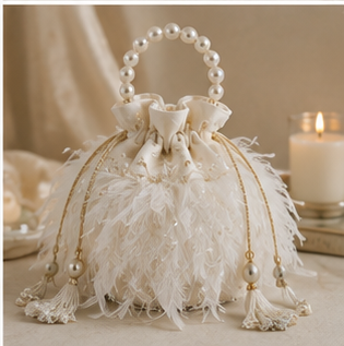 White Feather Embellished Potli Bag