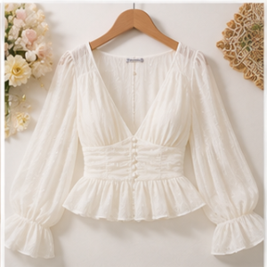 White Wrap-Front Peplum Blouse