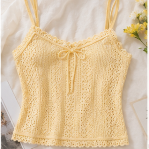 Pastel Yellow Crochet Lace Camisole Top