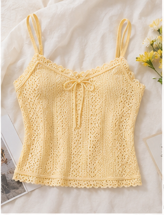 Pastel Yellow Crochet Lace Camisole Top