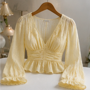 Yellow Ruched Waist Peplum Top